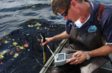A Department of Environmental Protection scientist runs water quality tests