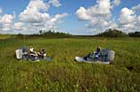 Photo of two airboats stopped in the marsh