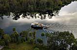 Aerial photo of houseboat on the river